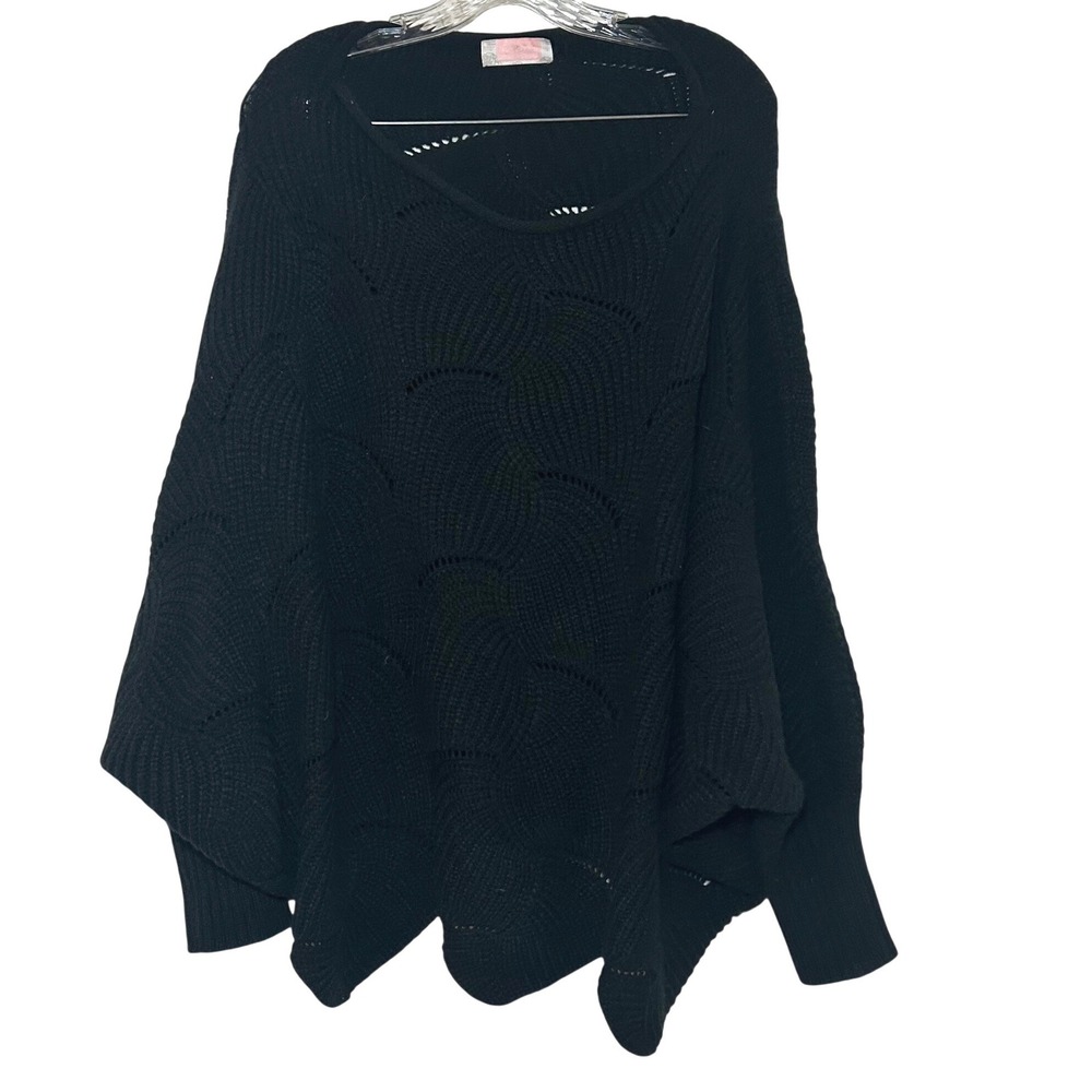 C+D+M Black Scalloped Pointelle Batwing Sleeve Oversized Sweater Small minimal
